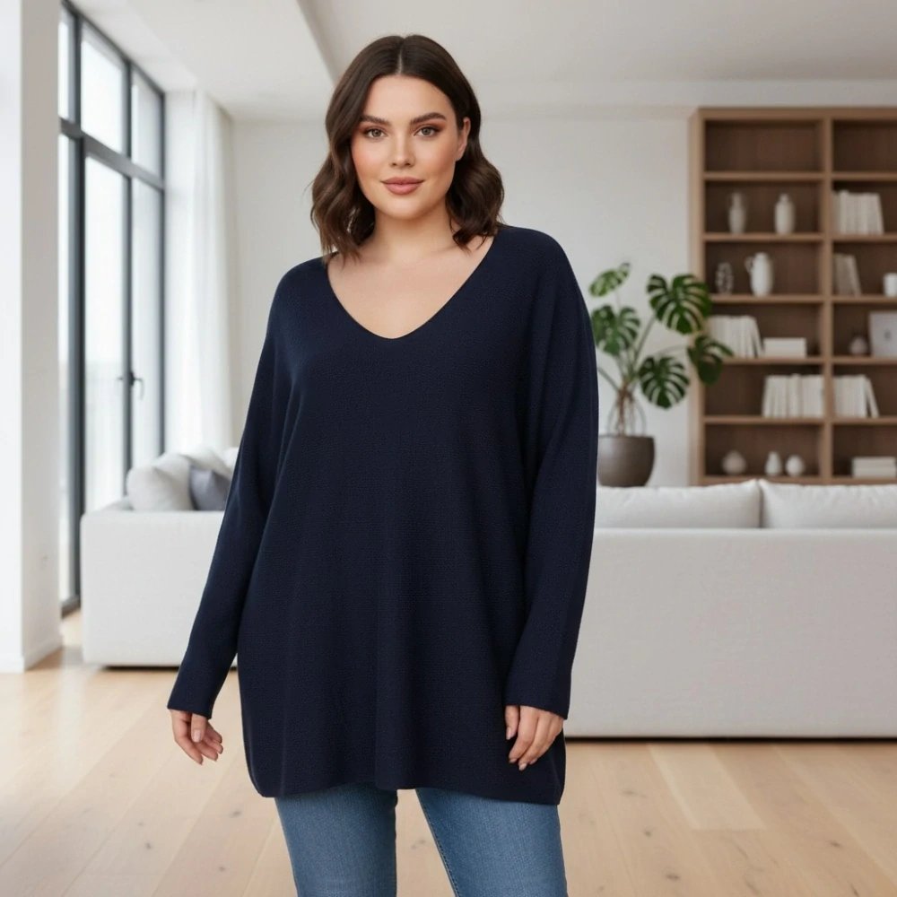 Modrý dámský svetr v nadměrné UNI velikosti (XL–4XL) 1930