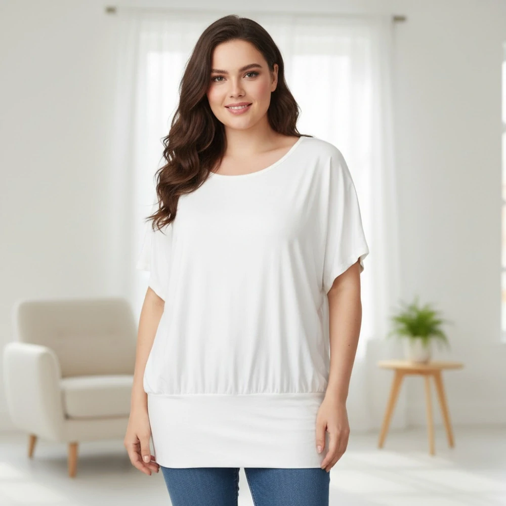 Dámské bílé triko s pružným lemem Italská móda uni velikost L-XXXL P2005