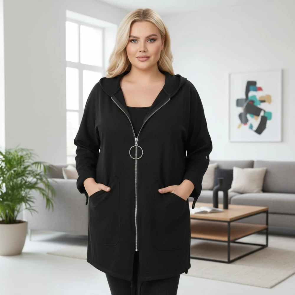 Dámská černá mikina v nadměrné univerzální velikosti až 3XL P1159