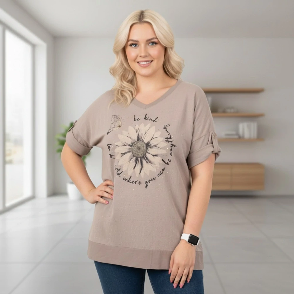 Bavlněné světle hnědé triko Ila s viskózou UNI (XL–3XL) – Italská móda N2425