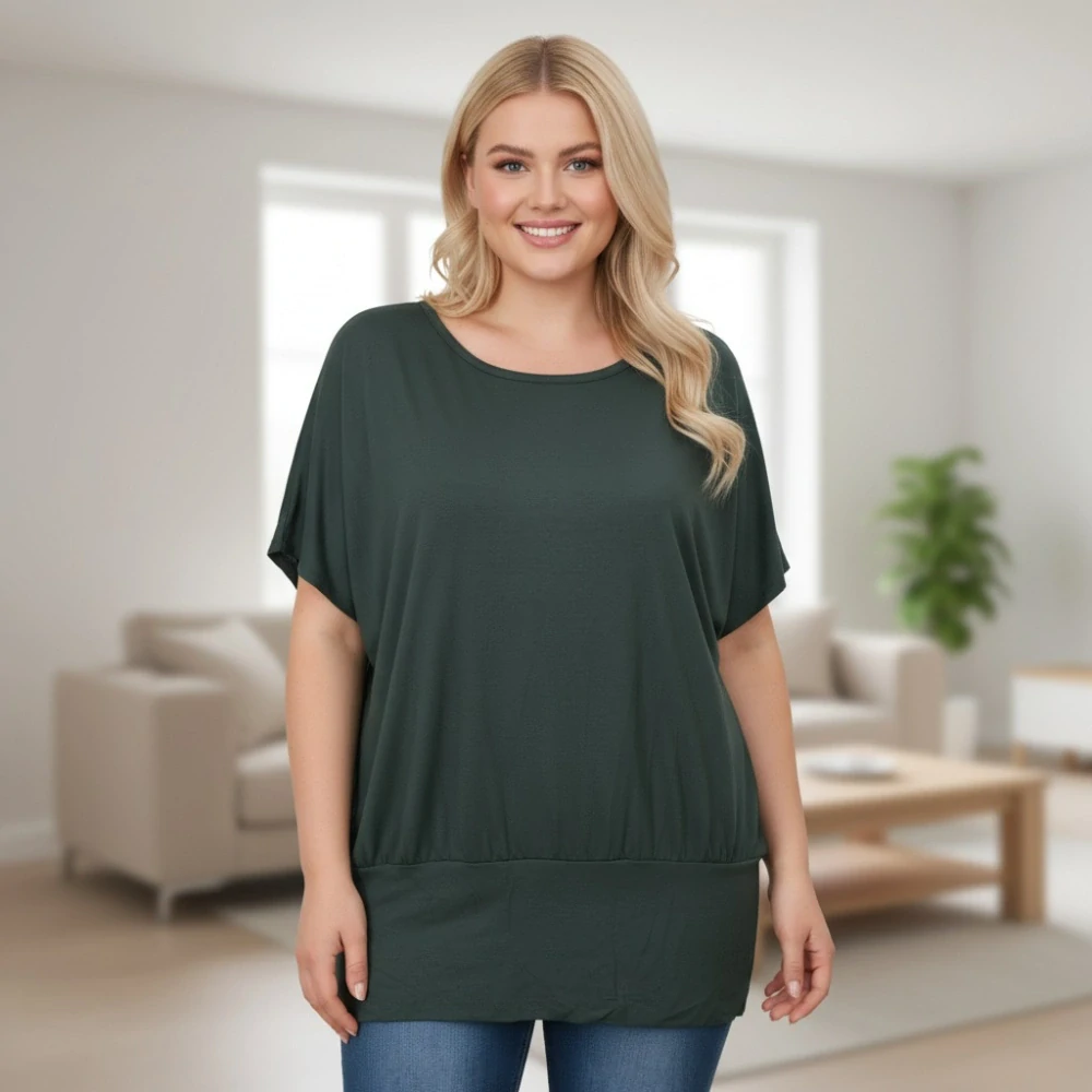 Dámské zelené triko s pružným lemem Italská móda uni velikost L-XXXL P2008