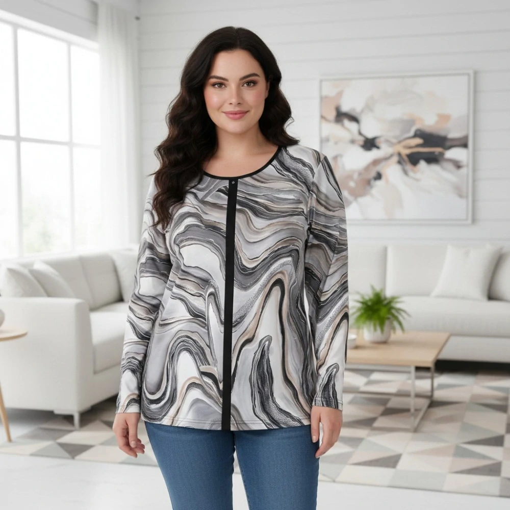 Dámské šedé triko se vzorem Ketis L-4XL N2471