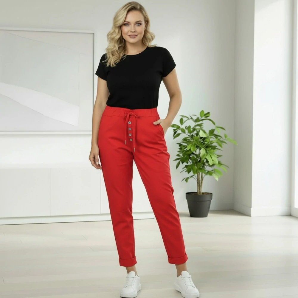 Dámské pružné červené kalhoty Mio Moda J1729