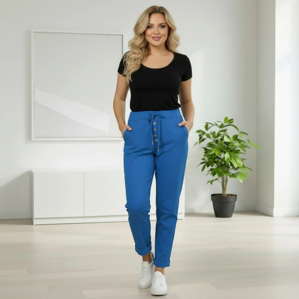 Dámské pružné modré kalhoty Mio Moda J1722