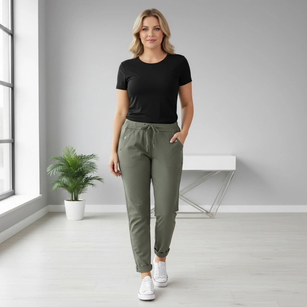 Dámské pružné khaki kalhoty Mio Moda J1718