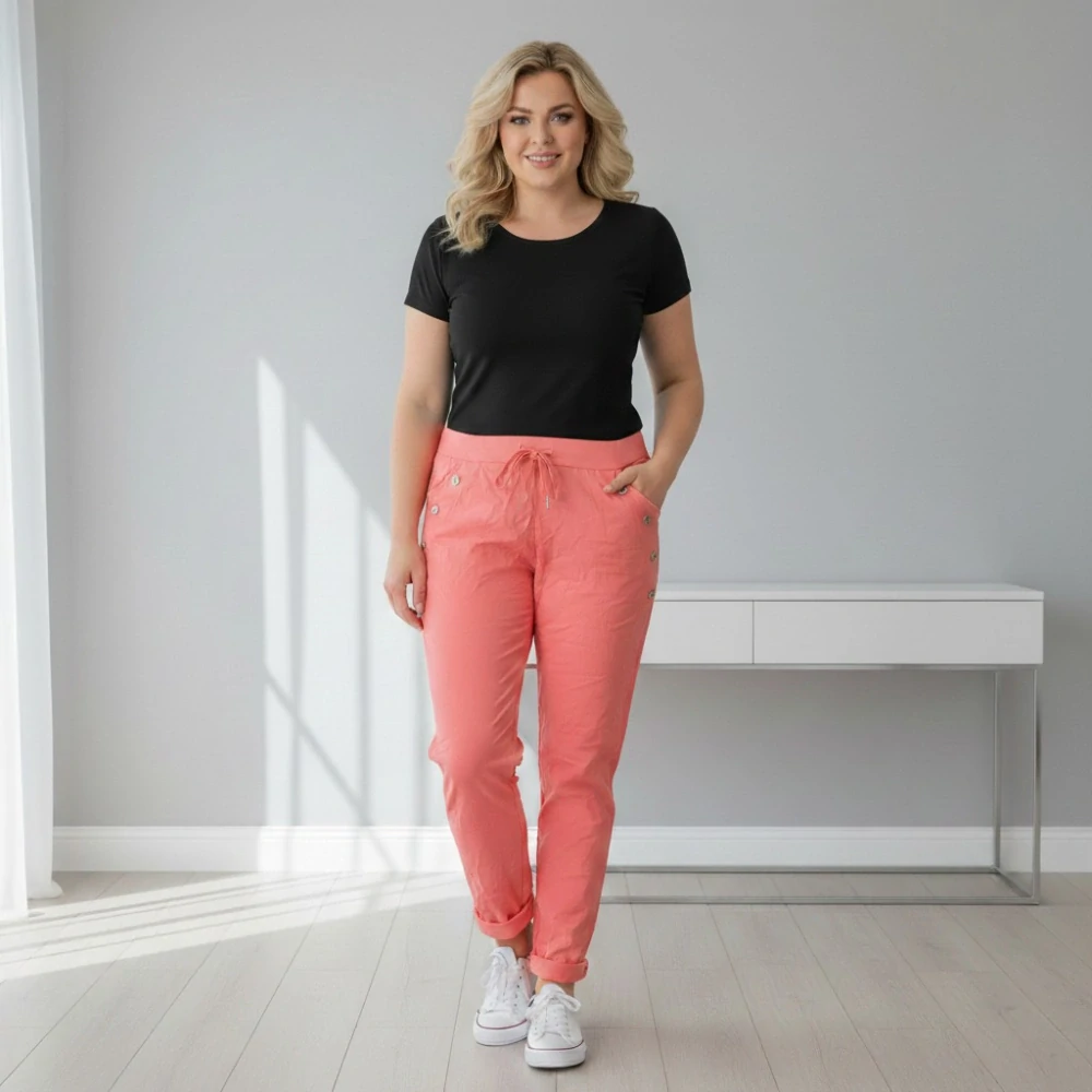 Dámské pružné lososové kalhoty Mio Moda J1714