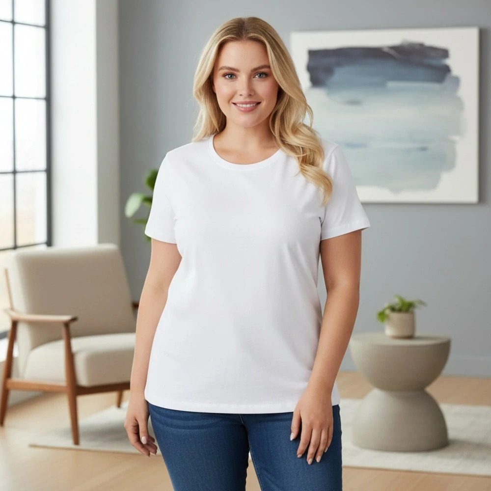 Dámské bavlněné bílé triko Benter XL-4XL N2399