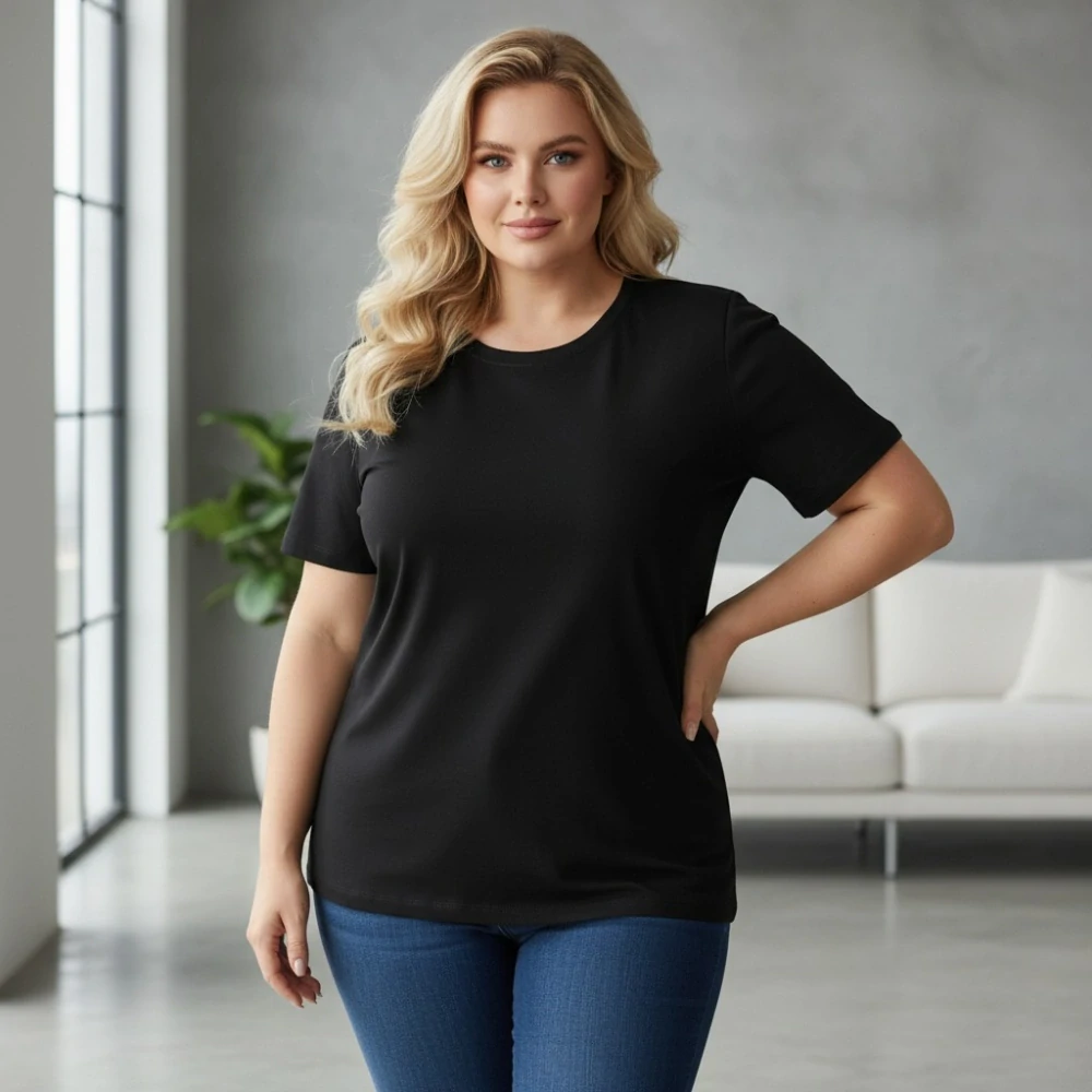 Dámské bavlněné černé triko Benter XL-4XL N2397