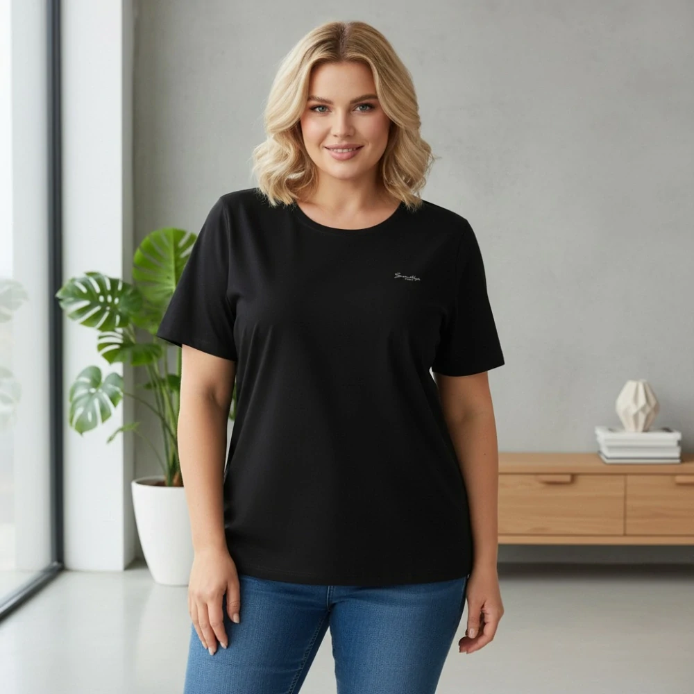 Dámské bavlněné černé triko Benter XL-4XL N2393