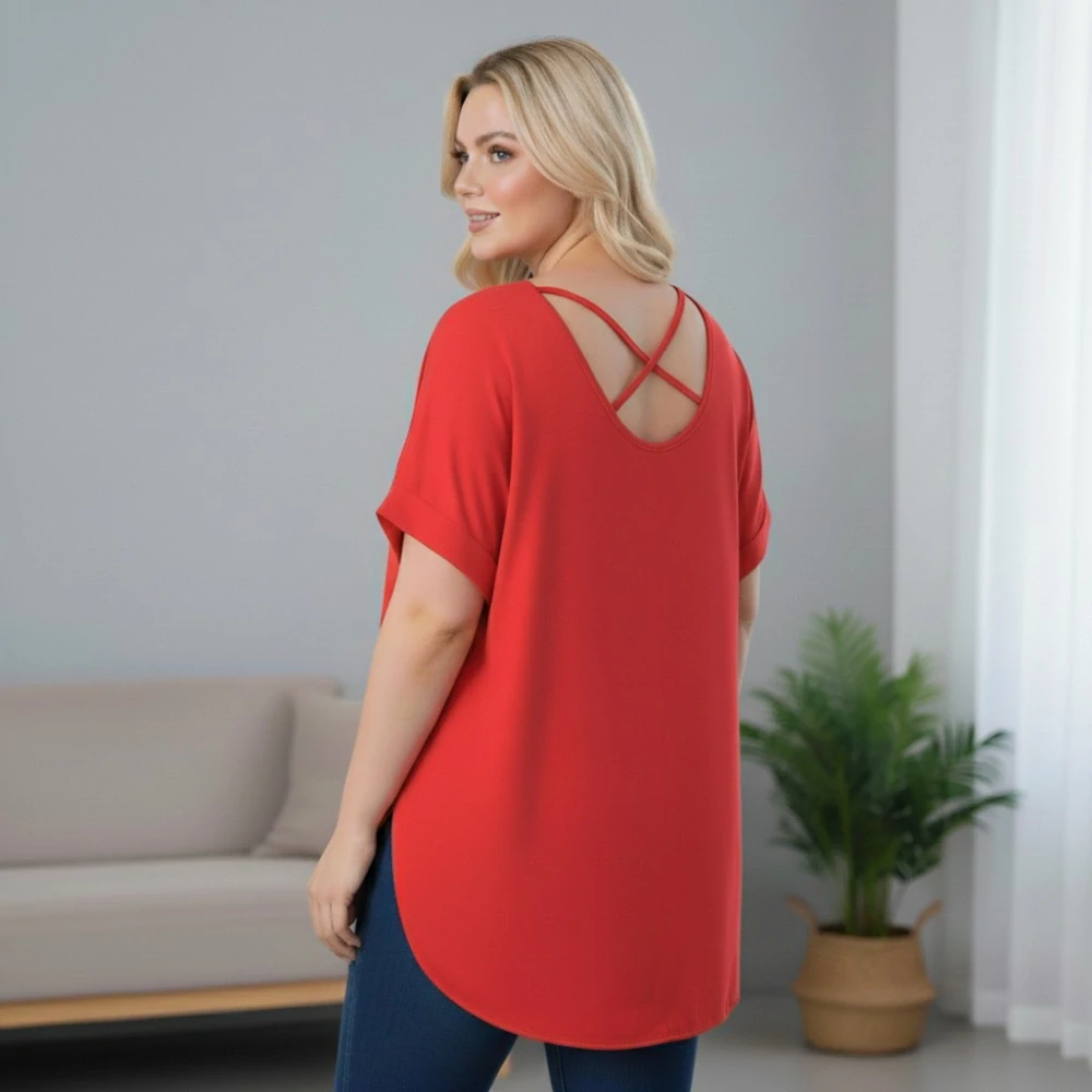 Dámské červené elegantní triko XL-3XL 100% bavlna N2367