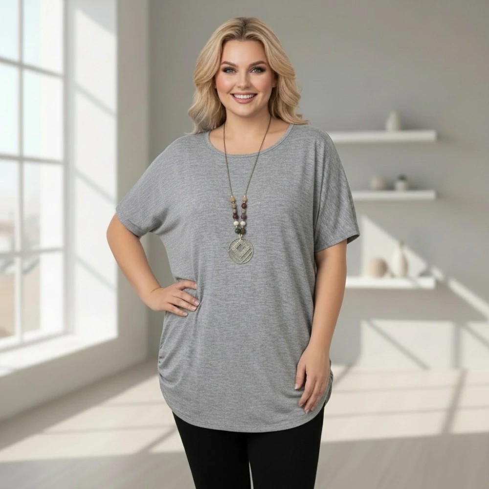 Dámské šedé triko oversize velikost XL - XXXL N2350