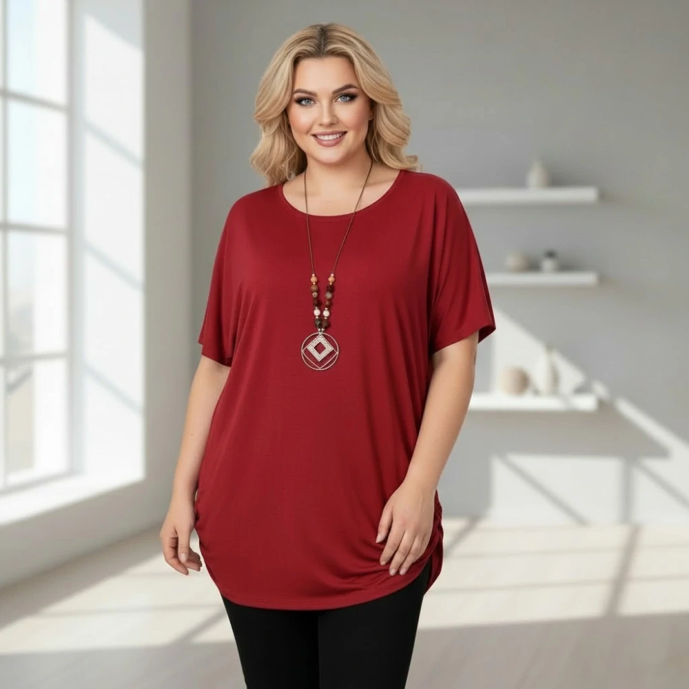 Dámské tmavě červené triko oversize velikost XL - XXXL N2349