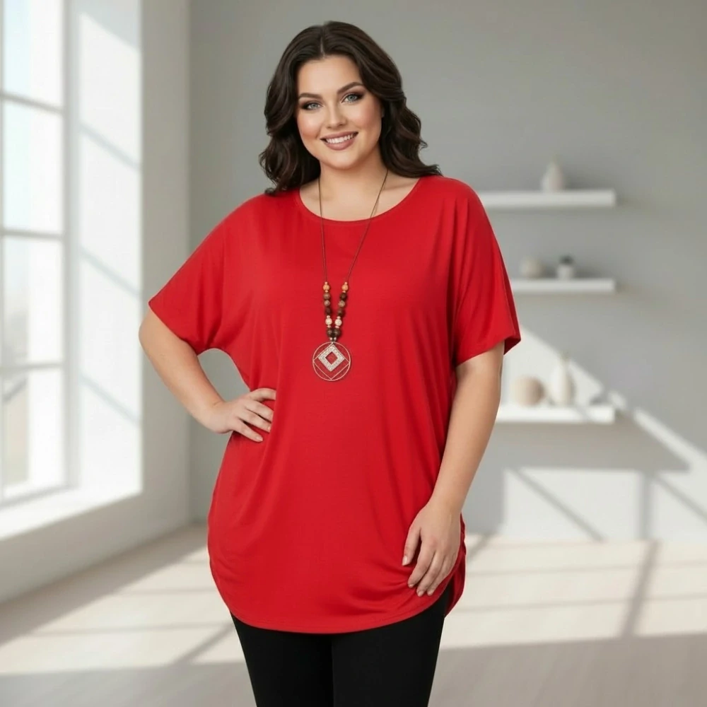 Dámské červené triko oversize velikost XL - XXXL N2340