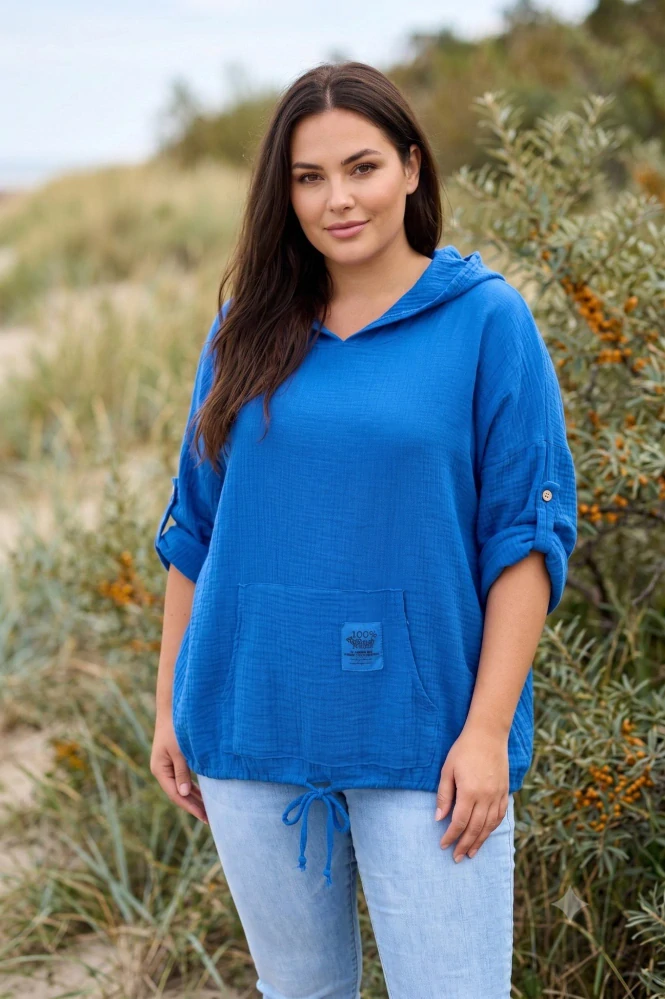 Mušelínová tunika modrá italska móda uni velikost L-XXL L1604
