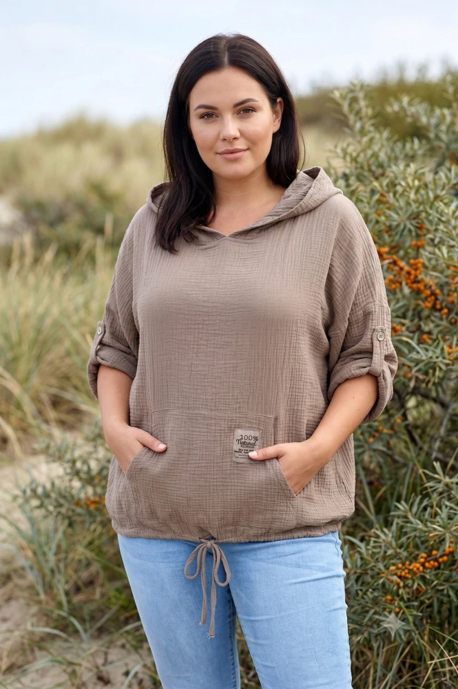 Mušelínová tunika hnědá italska móda uni velikost L-XXL L1606