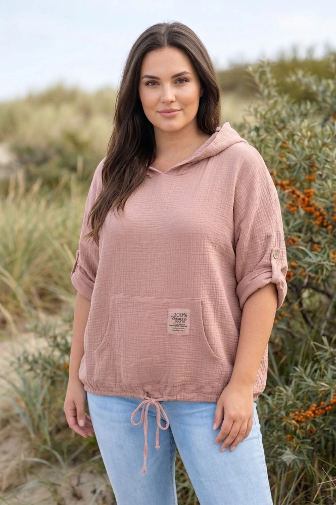 Mušelínová tunika růžovo hnědá italska móda uni velikost L-XXL L1608
