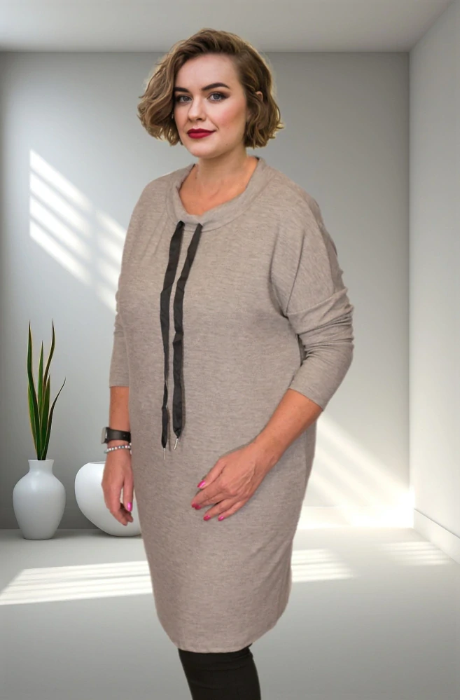 Dámské šedé úpletové šaty nadměrná univerzální velikost S1263