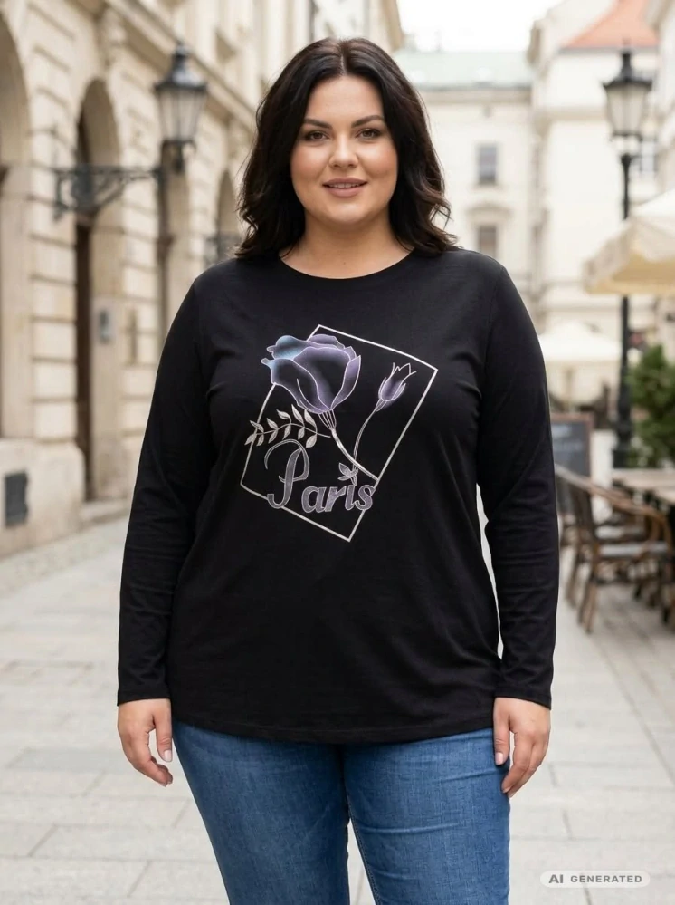 Dámské černé triko EMT pro plnoštíhlé L2398