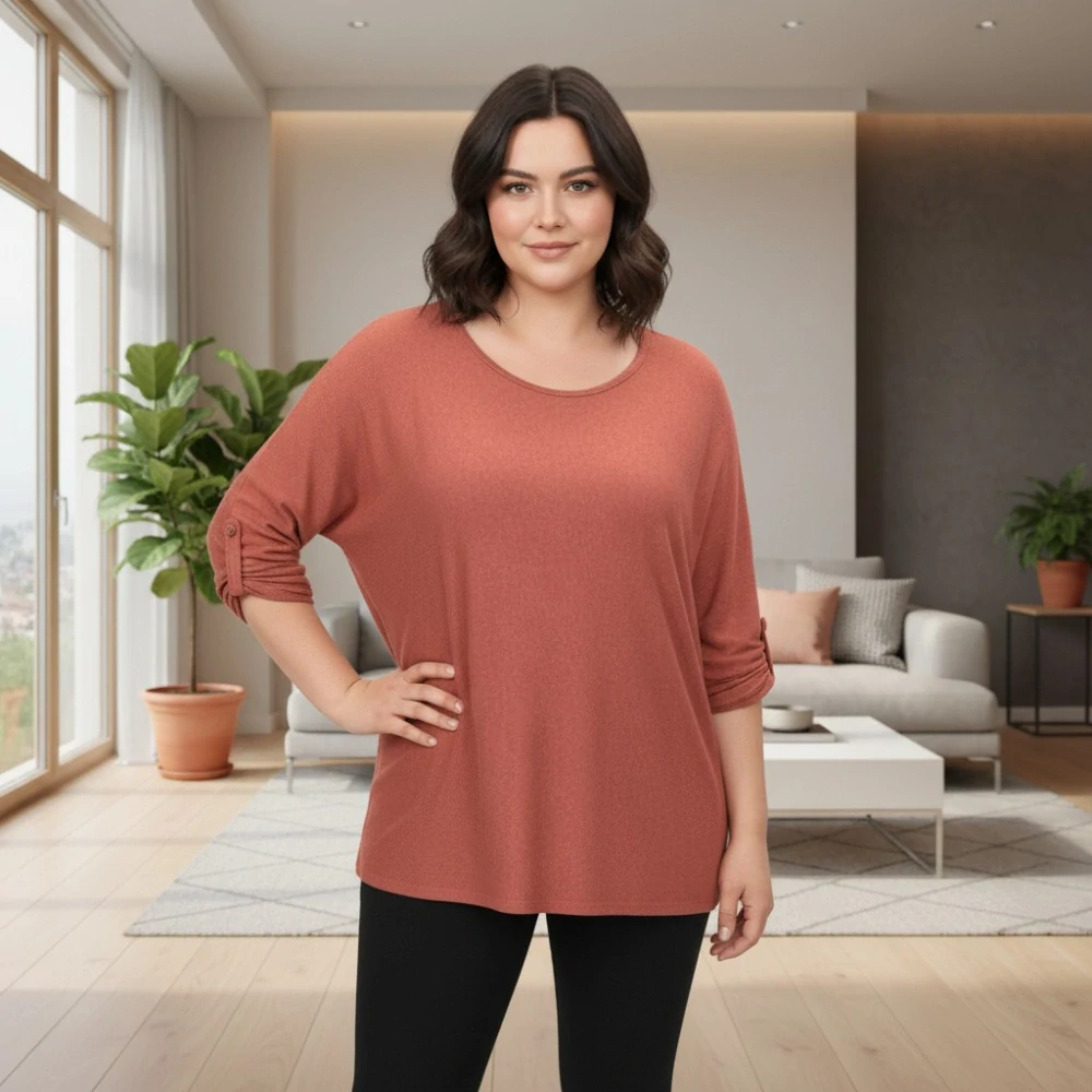 Dámský rezavá delší svetr uni velikost L-3XL T1278