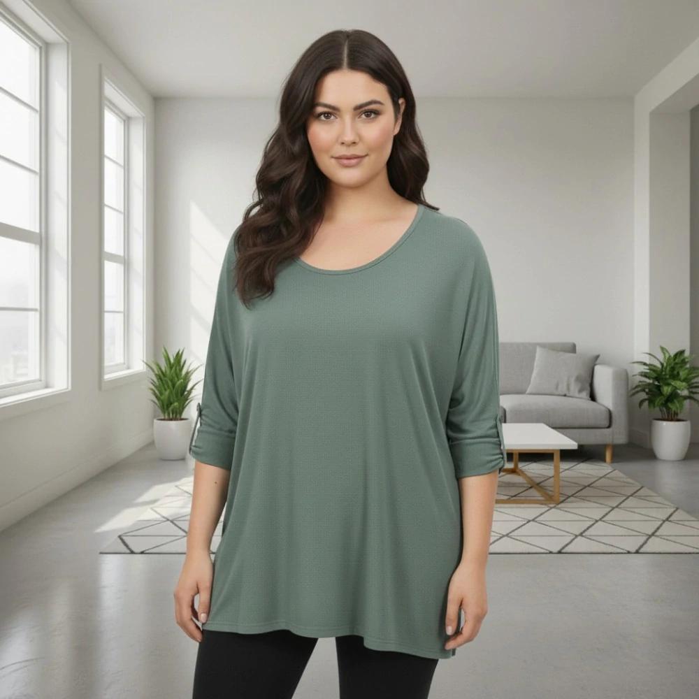 Dámský zelený delší svetr uni velikost L-3XL T1287