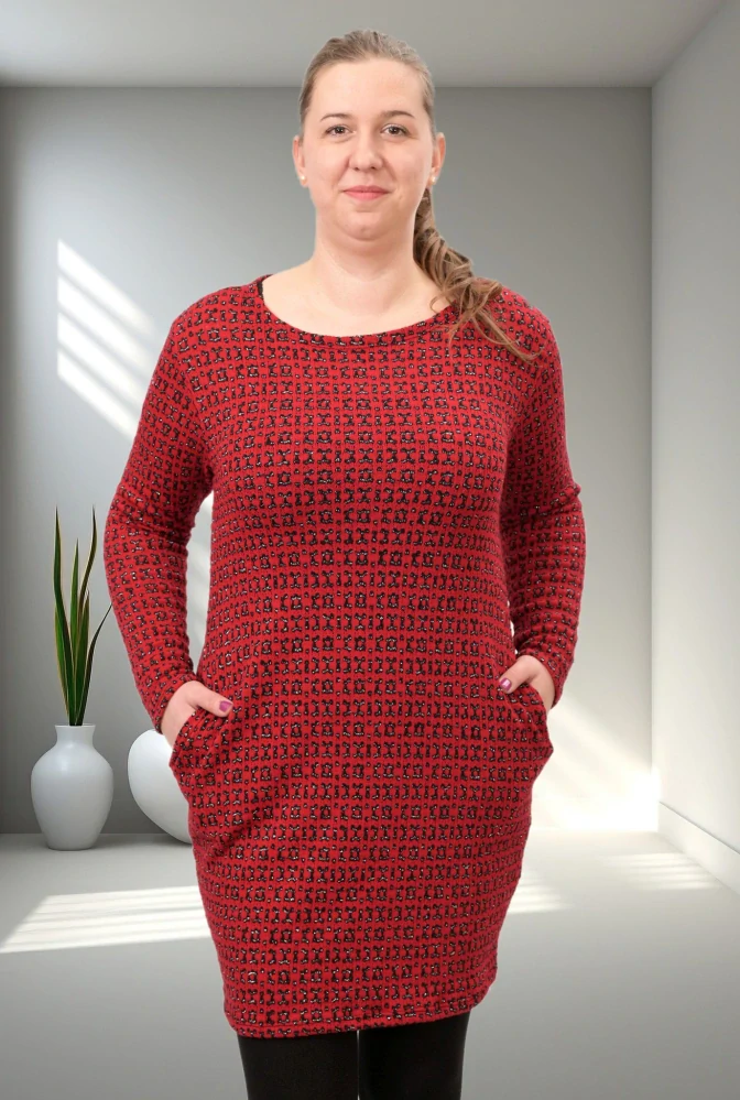 Dámské červené teplejší úpletové šaty uni M-XL S1281