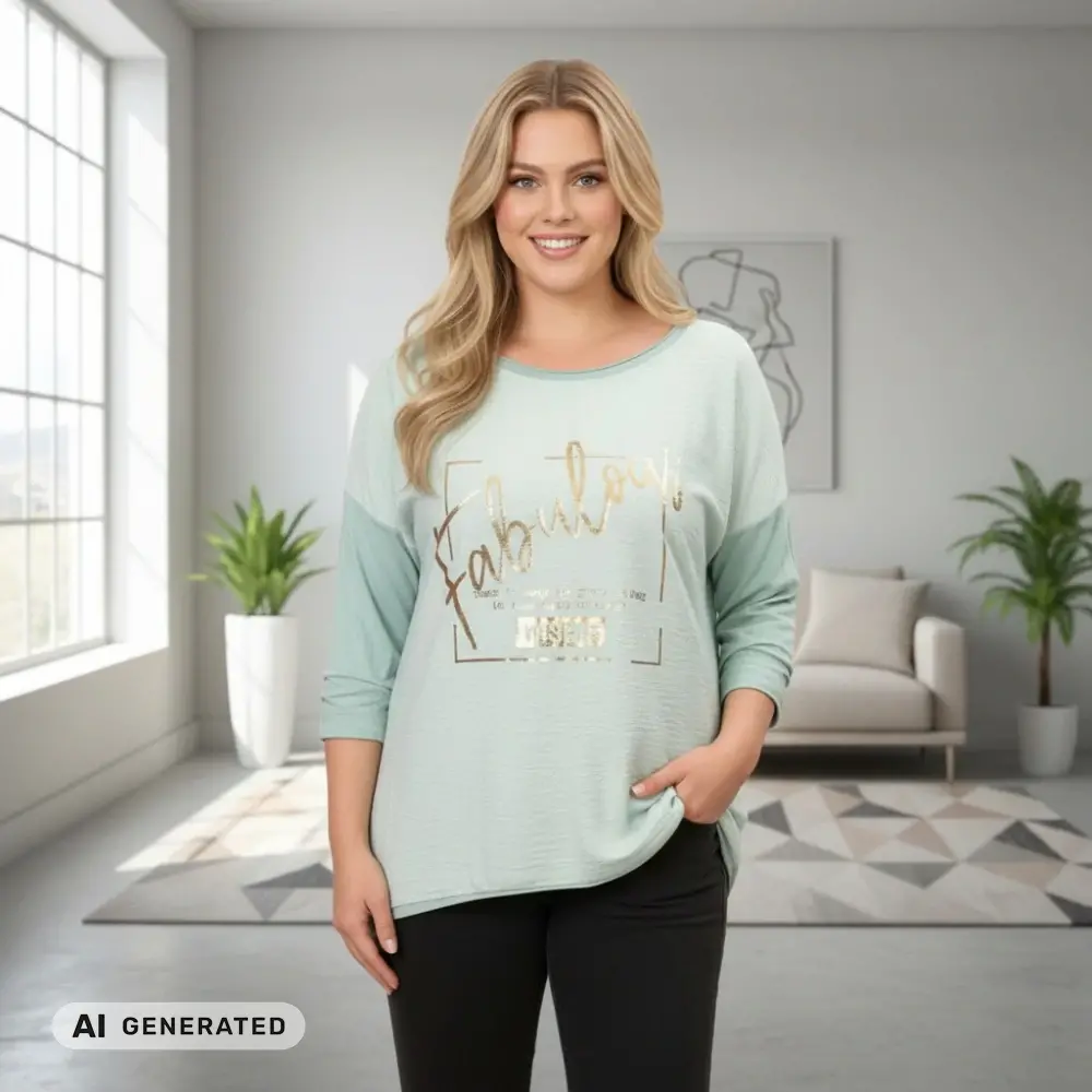 Dámské zelenkavé triko s dlouhým rukávem Anita Moda uni velikost L - XXL U1301