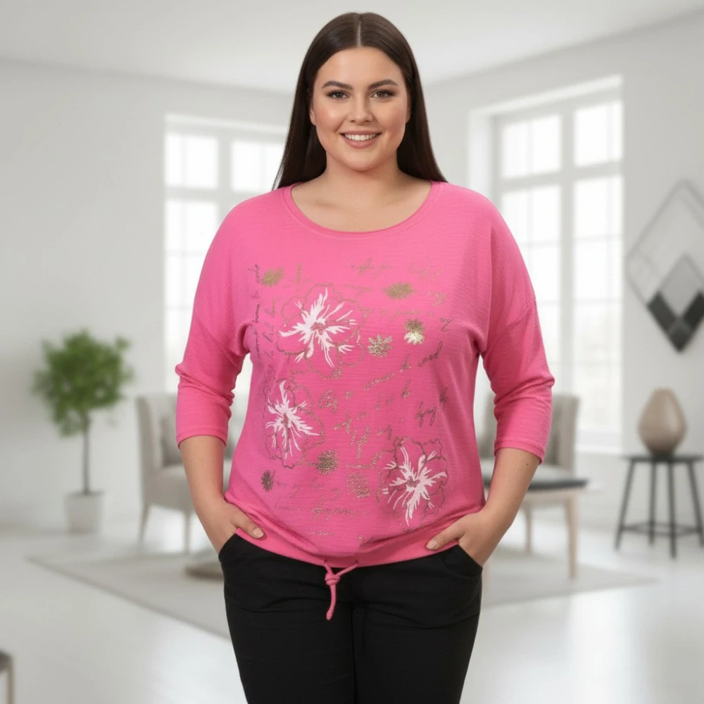 Dámské růžové triko s dlouhým rukávem Anita Moda uni velikost L - XXL U1320