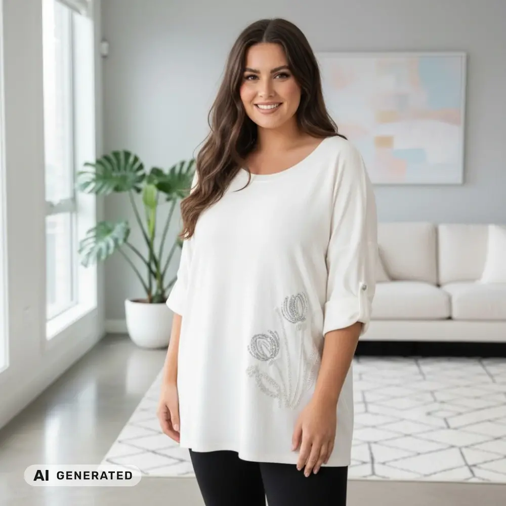 Dámský bílý delší svetr univerzální velikost XXL - 4XL T1337
