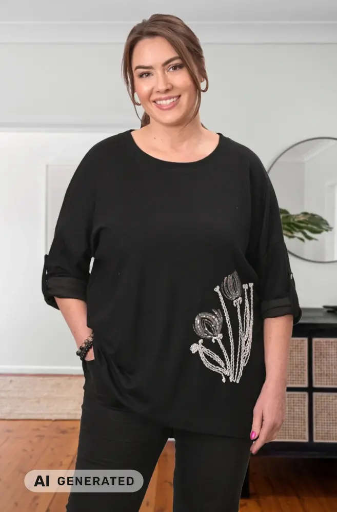 Dámský černý delší svetr univerzální velikost XXL - 4XL T1338