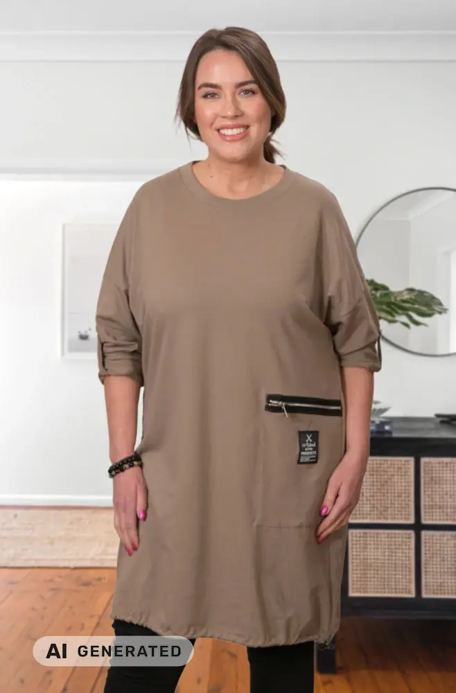 Dámské béžové mikinové maxi šaty nadměrné univerzální velikost XL-4XL T1349
