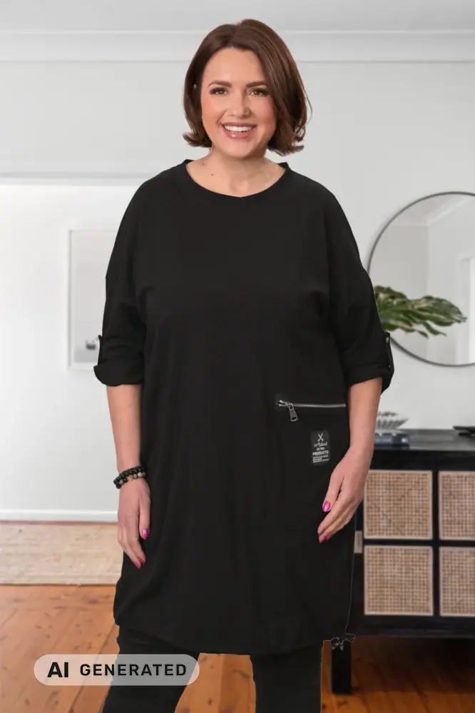Dámské černé mikinové maxi šaty nadměrné univerzální velikost XL-4XL T1350