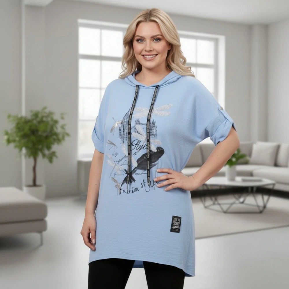 Dámská modrá tunika pro plnoštíhlé univerzální velikost XL - 3XL P1509