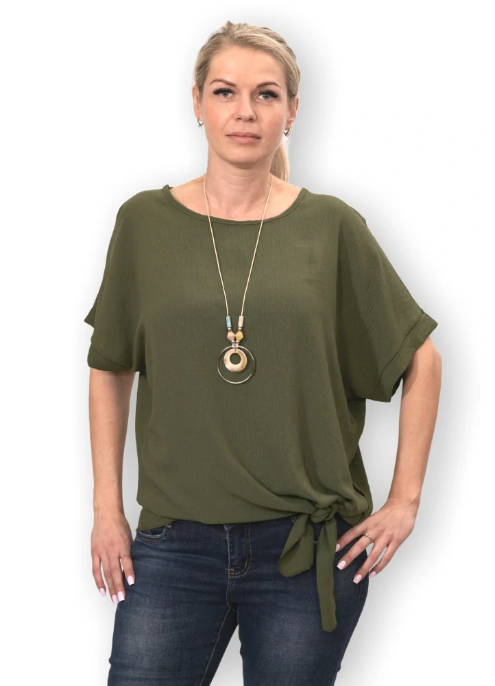 Dámské khaki triko s uzlem uni velikost L - 3XL P2016
