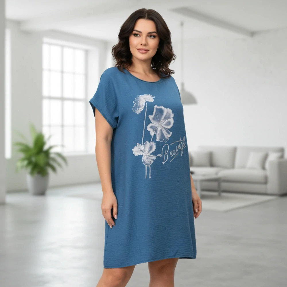 Dámské modré letní šaty styl Italská móda uni velikost L-XXL Q1549