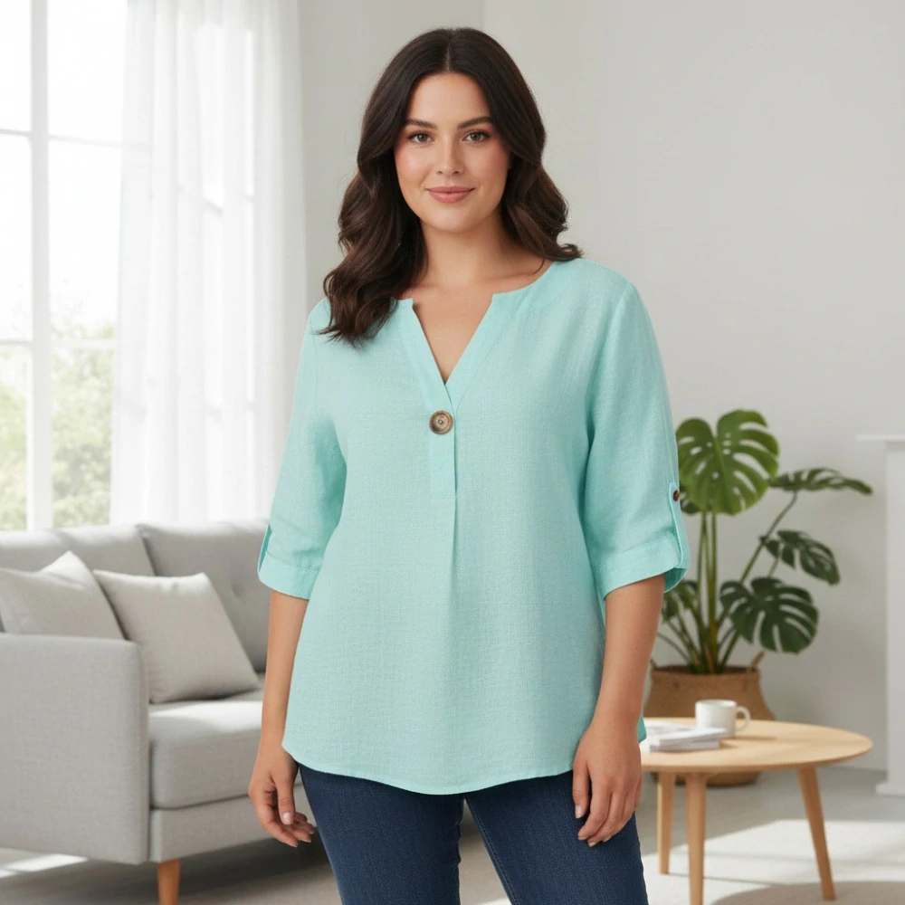 Dámská světlá zelená bavlněná košile s 3/4 rukávem uni velikost L-XXL R1567