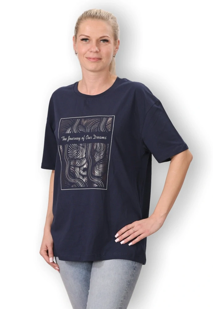 Dámské modré triko s potiskem v nadměrných velikostech XL - 4XL R1588