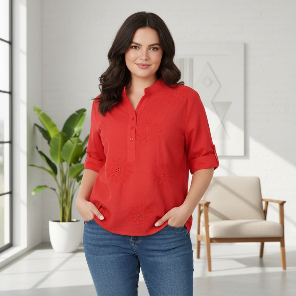 Dámská červená bavlněná košile uni velikost L - XXL R1590