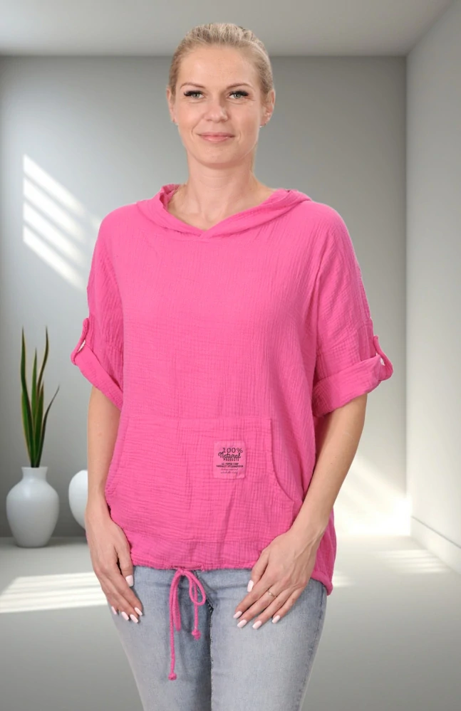Dámská růžová bavlněná mušelínová mikina uni velikost XL-XXXL M1607