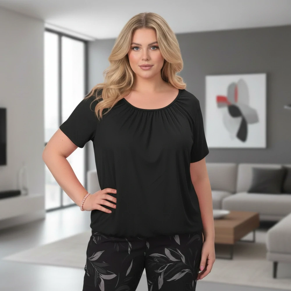 Dámské černé triko do gumy Italy moda univerzální velikost XXL - XXXL P1695