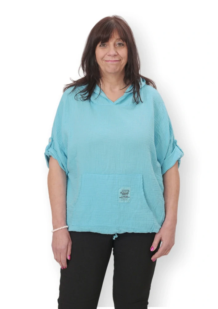 Dámská modrá bavlněná mušelínová mikina uni velikost XL-XXXL M1812
