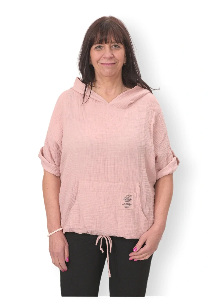 Dámská růžová bavlněná mušelínová mikina uni velikost XL-XXXL M1813