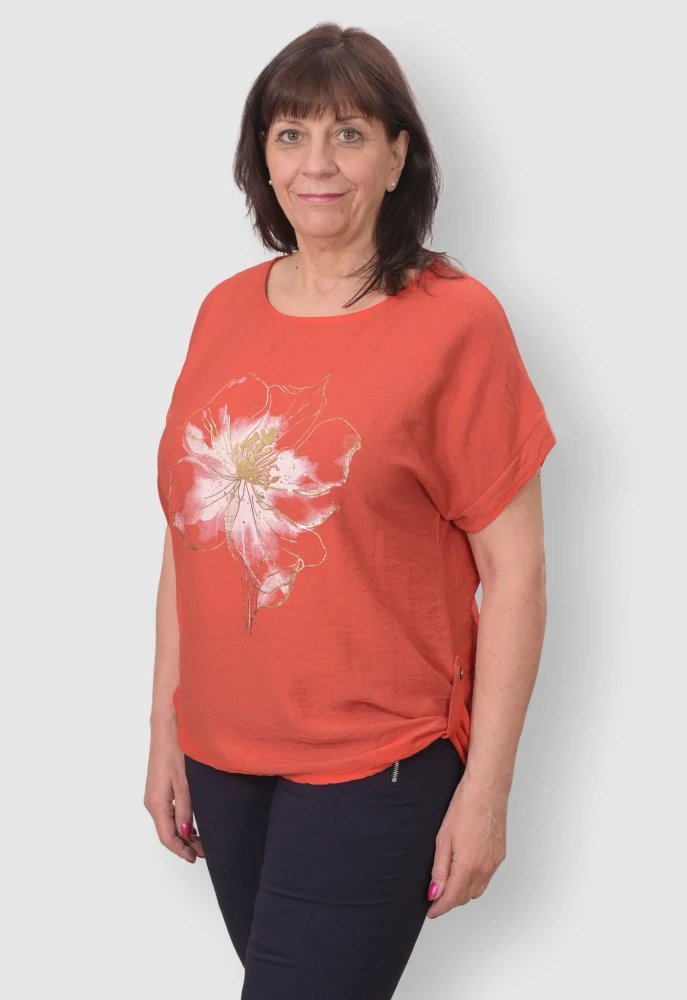 Dámské červené triko Role fashion Italy moda univerzální velikost L - XXL O2494