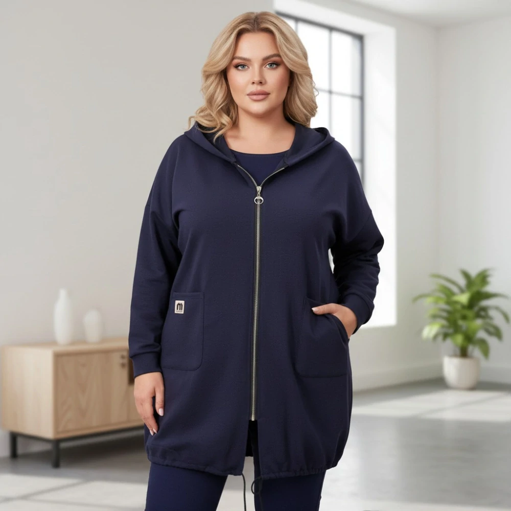 Dámská modrá dlouhá mikina nadměrná uni velikost XL-XXXL L1995