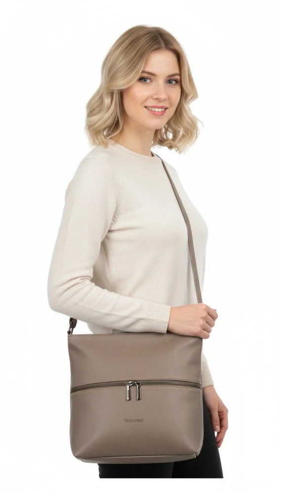 Dámská crossbody kabelka Coveri – béžová, elegantní s přední kapsou na zip