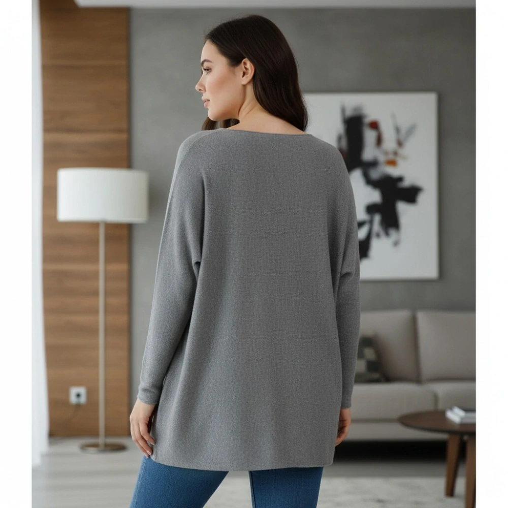 Šedý dámský svetr v nadměrné UNI velikosti (XL–4XL) 1932