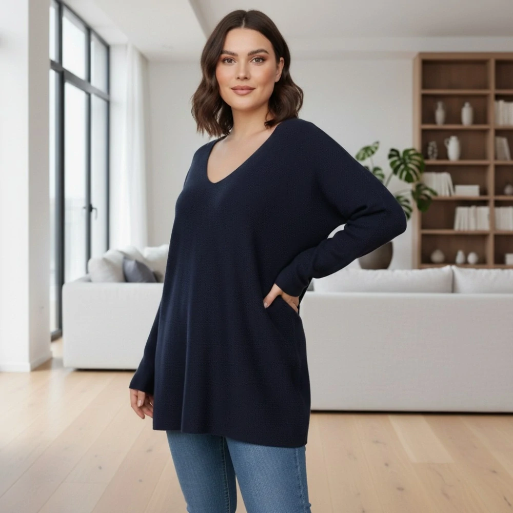 Modrý dámský svetr v nadměrné UNI velikosti (XL–4XL) 1930