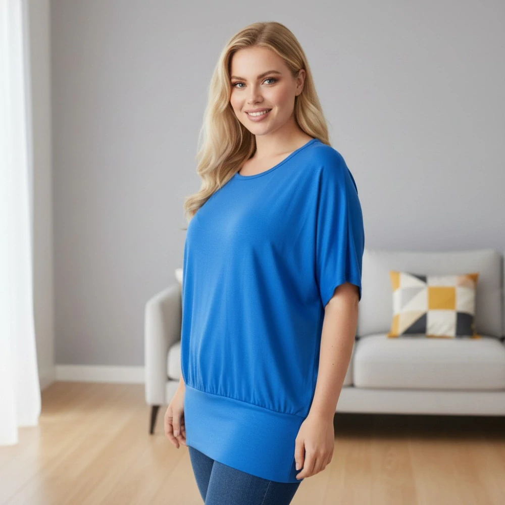 Dámské modré triko s pružným lemem Italská móda uni velikost P2002