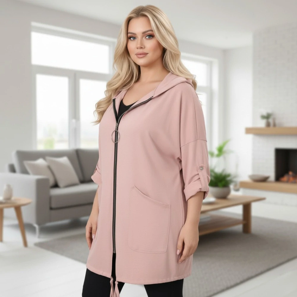 Dámská růžová mikina v nadměrné univerzální velikosti až 3XL P1162