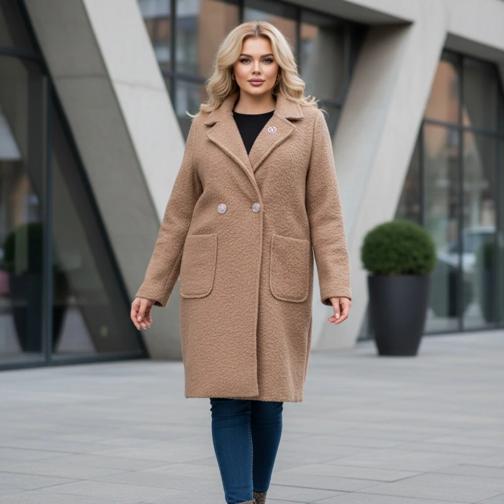 Dámský jarní světle hnědý kabát Liz uni M-XXL-978