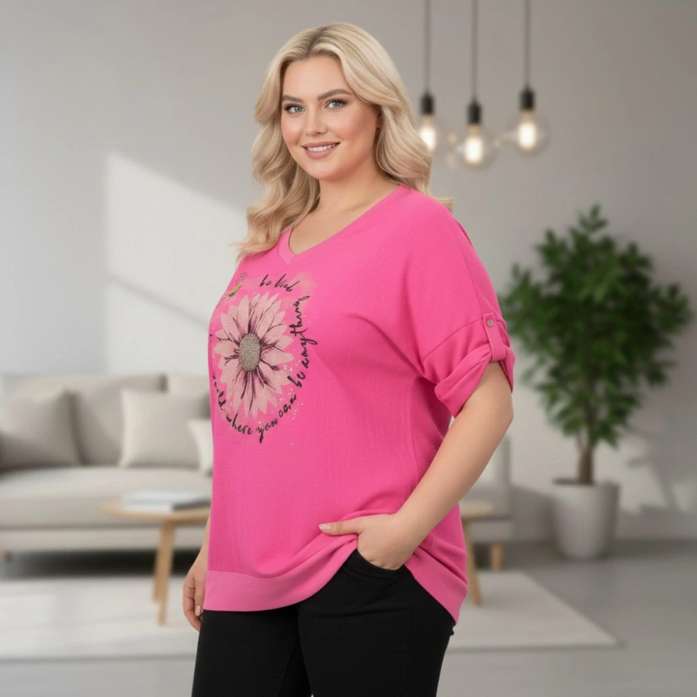 Bavlněné růžové triko Ila s viskózou UNI (XL–3XL) – Italská móda N2424